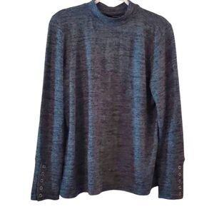 RAFAELLA Black and Grey Long Sleeved Knit Top Mock Turtleneck Classic Size L